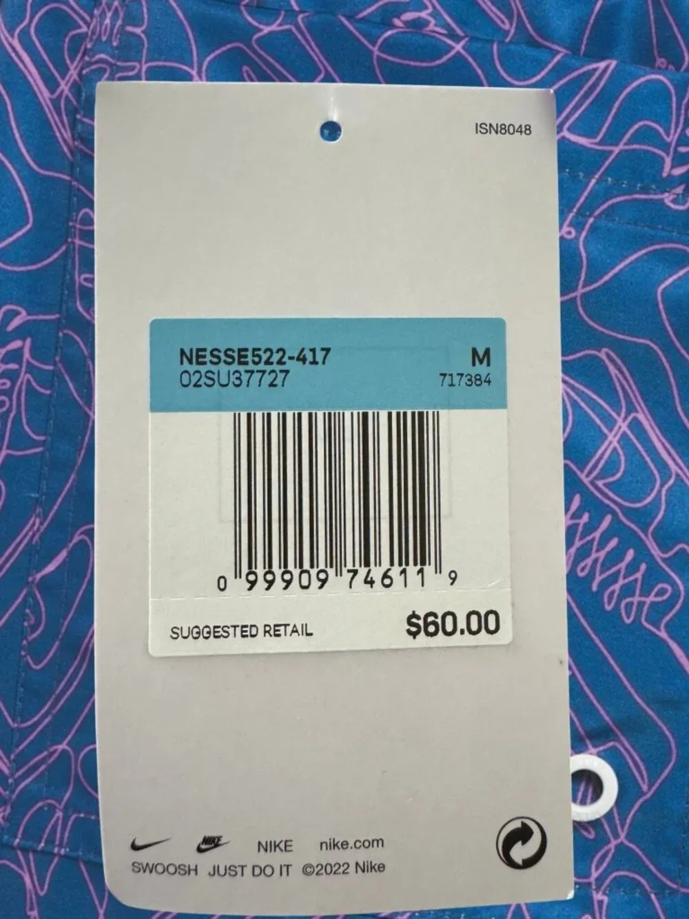 Nike Swim Blue Sneakers 7” Volley Shorts NESSE522-417 Men’s M New with Tags